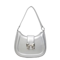Silver metallic crescent shoulder bag with elegant bow buckle and glossy finish - Silver