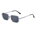 Men's square metal sunglasses with silver frame and dark grey lenses on white background - C6 Matte Silver 3 Gray