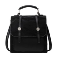 Versatile black handbag with wrinkled texture flap and silver metal buckle details - Black