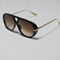 Retro pilot sunglasses with black frame, gold temples and brown gradient lenses - Black Frame Double Brown Lens (WF)