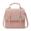 Pink glossy crinkled PU leather backpack with silver buckles and convertible straps - Pink