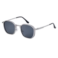 Lunettes de soleil carrées en métal argenté avec verres gris foncé et branches - Monture Argent Mat Verres Gris (C9)