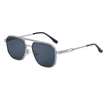 Classic aviator square sunglasses with silver metal frame and dark grey lenses for men - Matte Silver Frame Grey Lens