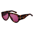 Gafas de sol de carey de gran tamaño con lentes púrpuras y detalles metálicos en T - Rosa Flor de Frijol