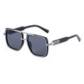 Lunettes de soleil homme monture carrée noire avec charnières en métal de luxe - C3 Cadre Noir Brillant Argent Verre Gris