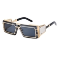 Futuristic gold and black rectangular sunglasses with premium double-layer frame - Gold Frame Gold Transparent Gray