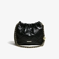 Elegant black quilted bucket bag with gold chain strap and adjustable golden ball - Black