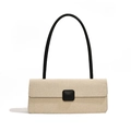 Bolso baguette minimalista de lona beige con correas de cuero negro y detalle de logo - Negro