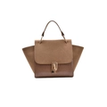 Borsa marrone in pelle scamosciata smerigliata con stampa coccodrillo e catena - Cachi