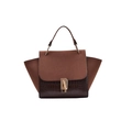 Borsa a trapezio marrone in pelle scamosciata e coccodrillo con catena dorata - caffè