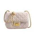 Chic creamy white quilted crossbody bag with gold chain and adjustable metal ball - Beige