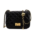 Black quilted crossbody bag with gold chain strap and adjustable metal ball buckle - Black