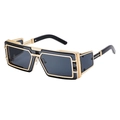 Steampunk sunglasses in gold metal frame with dark grey rectangular lenses for men - K Gold Frame Gold All Gray