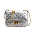 Modern silver quilted crossbody bag with gold ball adjustment and chain strap - Silver