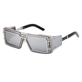 Futuristic punk sunglasses with silver metal frame and gray lenses in a side view - Silver Frame Silver Mercury