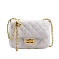 Elegant white quilted crossbody bag with golden ball chain adjustment and turn-lock - White
