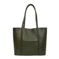 Dark green tote bag with crocodile texture and double shoulder straps in variant view - Green