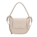 Elegante borsa a mano bianco crema in pelle grana litchi con patta e dettagli coulisse - Bianco