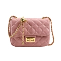 Pink quilted crossbody bag with gold chain strap and adjustable metal ball charm - Pink