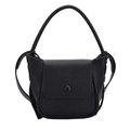 Borsa a mano nera minimalista con trama litchi e fibbia rotonda con patta classica - Nero