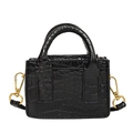 Mini sac bandoulière noir motif crocodile avec détails dorés et poignée supérieure - Noir