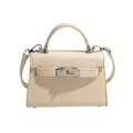Chic cream white textured leather Kelly style handbag with silver hardware and shoulder strap - Off White