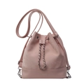 Zaino a secchiello rosa con coulisse, dettagli a catena e spallacci in pelle - Rosa