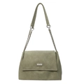 Bolso tote verde minimalista con correa de cadena plateada y logo en fondo blanco - Verde