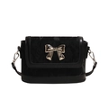 Black marble embossed shoulder bag with polished gold butterfly buckle detail - Black