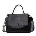 Black matte leather handbag with bohemian geometric strap and gold-tone hardware - Black