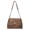 Bolso tote marrón de cuero litchi con correa de cadena y placa metálica plateada - Marrón