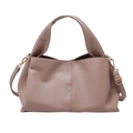 Borsa tote rosa polvere in morbida pelle PU con texture litchi e dettagli dorati lucidi - Cachi