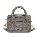 Mini gray faux crocodile crossbody bag with top handles and golden metal hardware - Gray