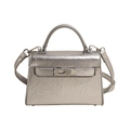 Bolso de mano plateado metalizado con asa superior y correa larga ajustable - Plateado