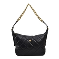 Classic black quilted shoulder bag with gold floral hardware and chain strap - Black