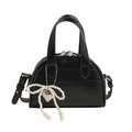 Elegant black patent leather handbag with pearl bow charm and heart metal pendant - No Pendant / Black