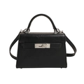 Bolso trapezoidal negro clásico en ecocuero grabado con cierre giratorio de plata - Negro