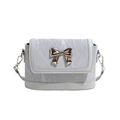 Elegant light blue-grey crossbody bag featuring a golden butterfly buckle and marble texture - Blue