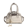 Silver metallic pillow handbag with crocodile pattern and pearl bow charm detail - No Pendant / Silver
