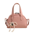 Pink faux leather satchel bag with crocodile pattern and pearl heart charm detail - No Pendant / Pink