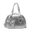 Silberne PU-Leder Muscheltasche mit Schleifenanhänger und verstellbarem Gurt - Silber