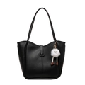 Zwarte leren tote shopper met dubbele handvaten en schattige pluchen monsterhanger - Met Hanger / Zwart