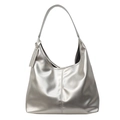 Bolso de hombro Hobo plateado metalizado con etiqueta decorativa y costuras verticales - Plateado