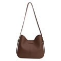 Brown lychee leather Hobo bag with vertical stitching and buckle for daily commute - Brown
