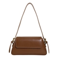 Borsa baguette marrone in pelle sintetica con patta e dettagli in metallo dorato - Cuoio