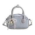 Light blue marble texture velvet handbag with dual handles and pearl heart charm - Light Blue