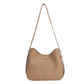 Retro camel brown textured leather bucket bag with top handle and pebble finish - Khaki