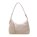 Minimalist beige woven hobo shoulder bag with adjustable strap and crescent shape - White