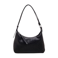 Retro black woven leather crescent shoulder bag with adjustable strap and top zipper - Black