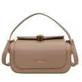 Minimalist beige leather crossbody bag with golden shell buckle for a trendy look - Khaki